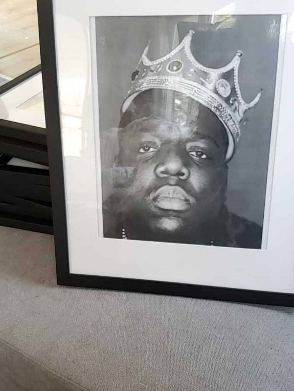 Black and White Framed Crown Portrait Print - Unbranded Photo Of Notorius B.I.G.